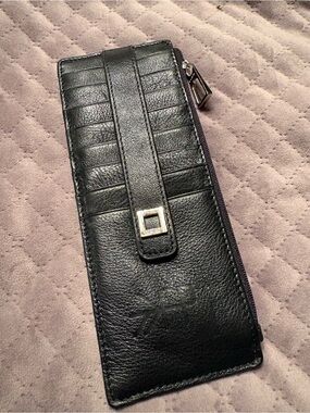 LODIS Catalina Long Stacker Slim Card Wallet Genuine Leather Black NEW